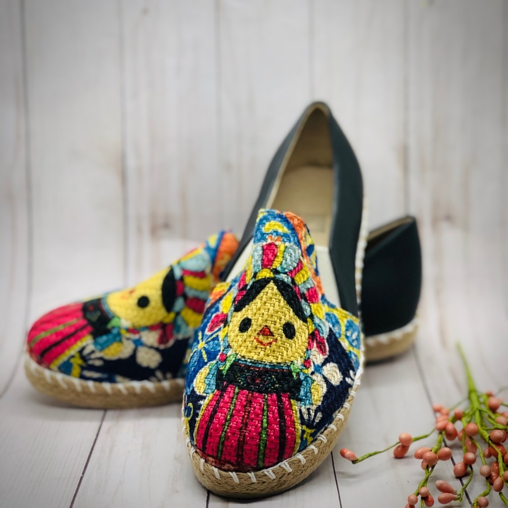 Maria Muñeca Jute/Faux Leather Flats Black
